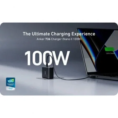 Anker 736 Nano II 100W Cargador de Pared con 2 Puertos USB-C y 1 USB-A, Negro